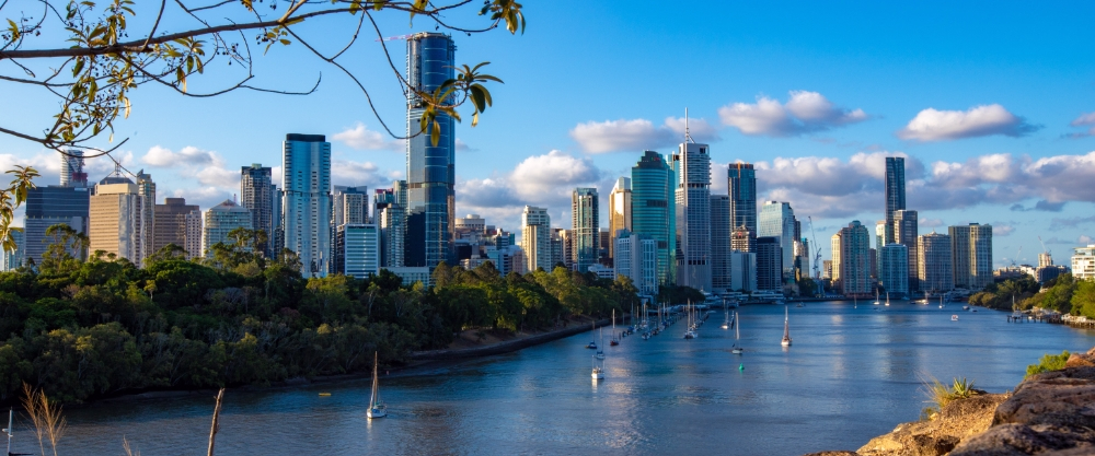 Modern buildings in Brisbane alongside the river, capturing the essence of this vibrant Australian university city.